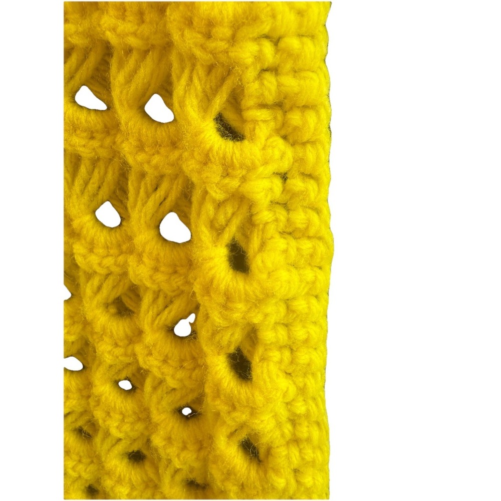 Hand Crochet Bright Yellow Afghan with Scalloped‎ Edge 60x 50
